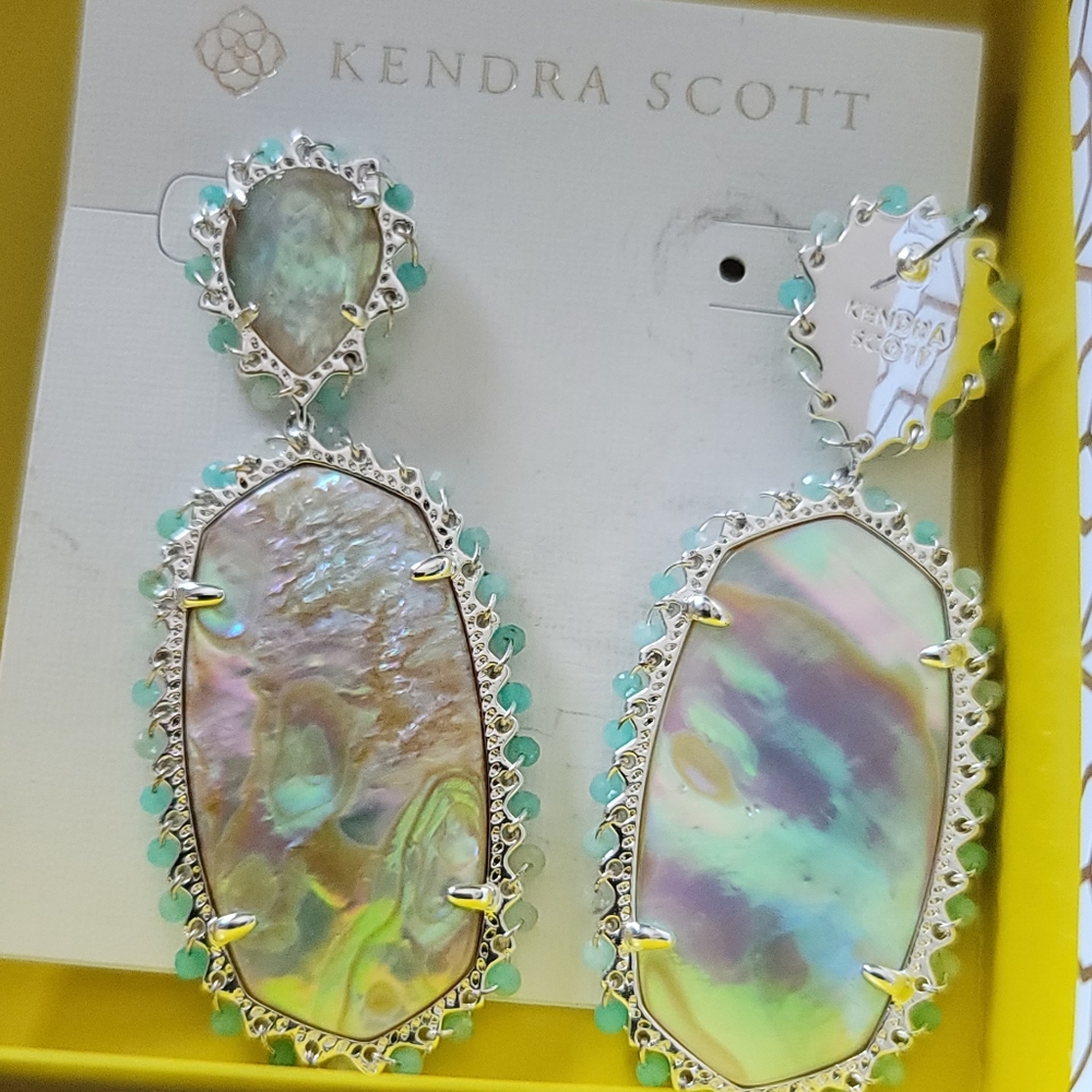 Kendra Scott Parsons Bright Silvertone Iridescent Abalone Statement Earrings